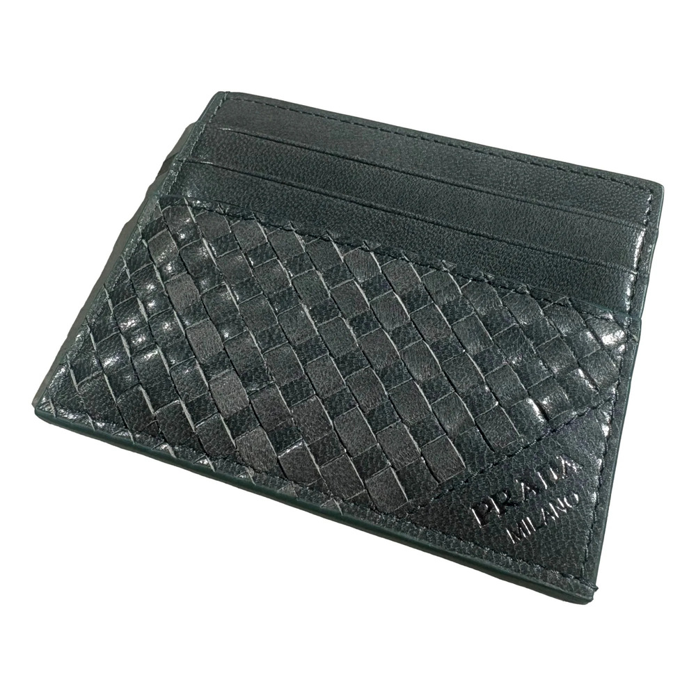 Prada Woven Leather Card Case Wallet Marine